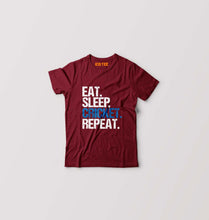 Load image into Gallery viewer, CRICKET Eat Sleep Cricket Repeat Kids T-Shirt for Boy/Girl-Maroon-Ektarfa.online
