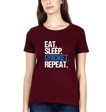Load image into Gallery viewer, CRICKET Eat Sleep Cricket Repeat T-Shirt for Women-Maroon-Ektarfa.online
