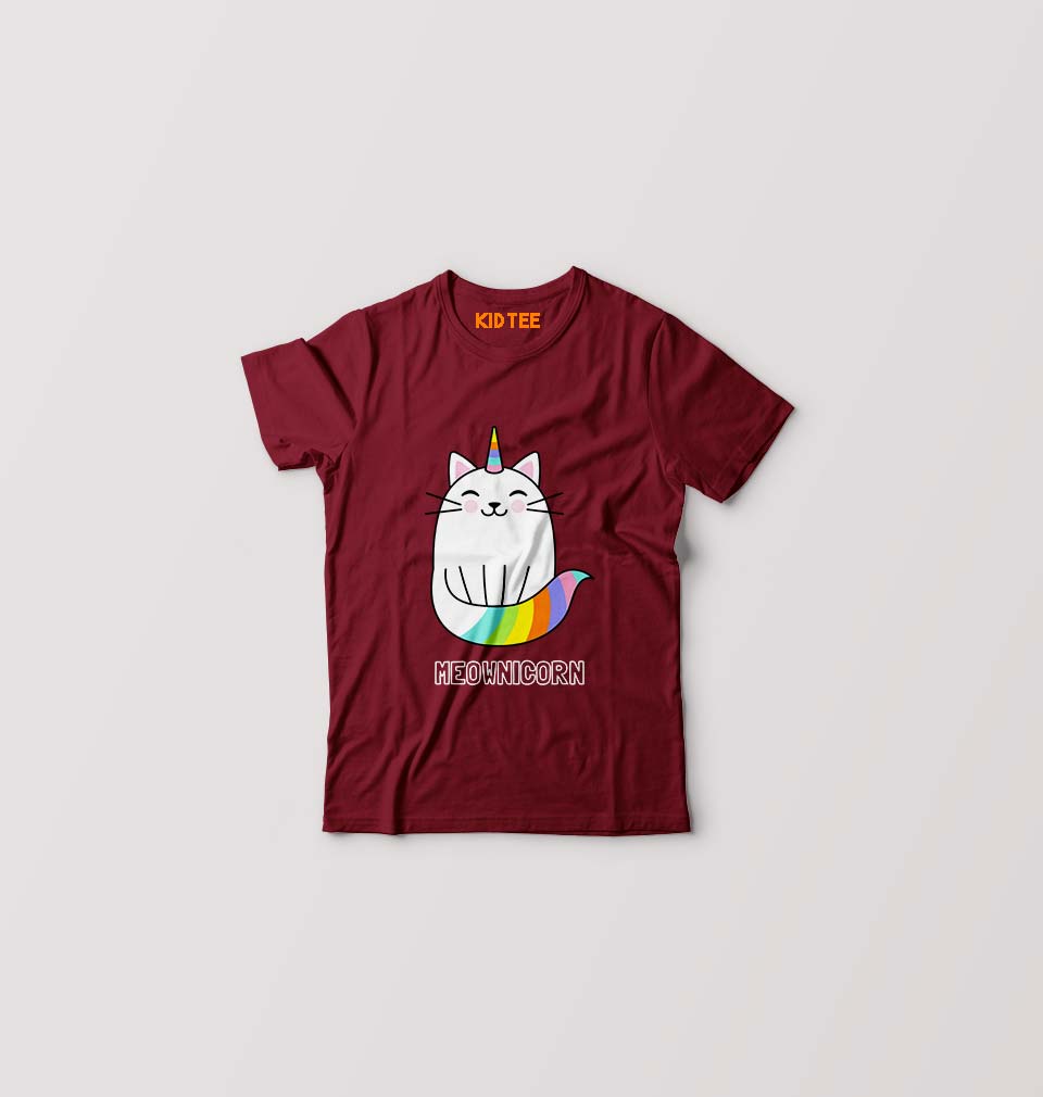 MEOWNICORN Kids T-Shirt for Boy/Girl-Maroon-Ektarfa.online