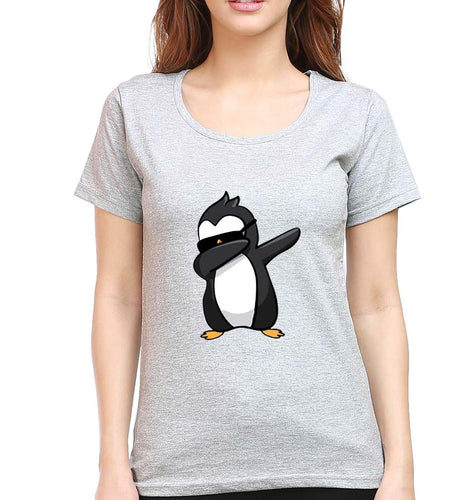 Dab Penguin T-Shirt for Women-Grey Melange-Ektarfa.online