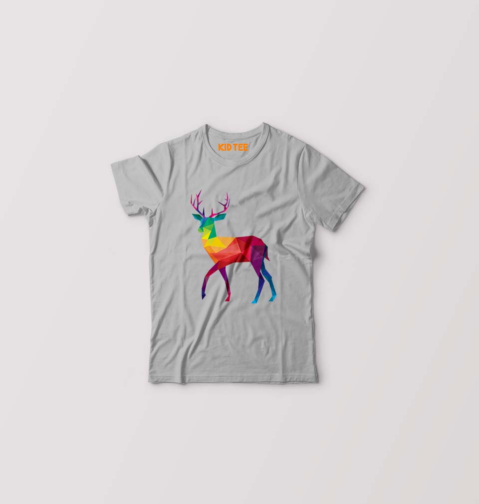 POLYGONAL_DEER Kids T-Shirt for Boy/Girl-Grey-Ektarfa.online