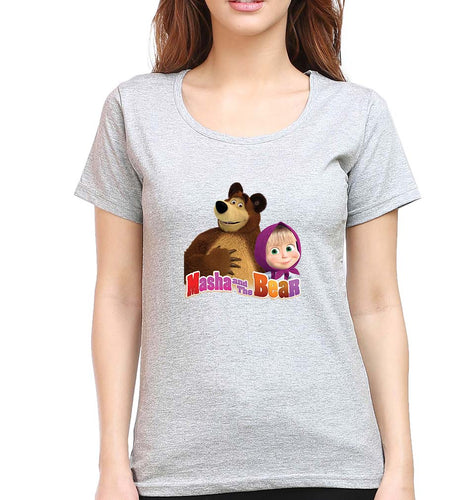 Masha and the Bear T-Shirt for Women-Grey Melange-Ektarfa.online