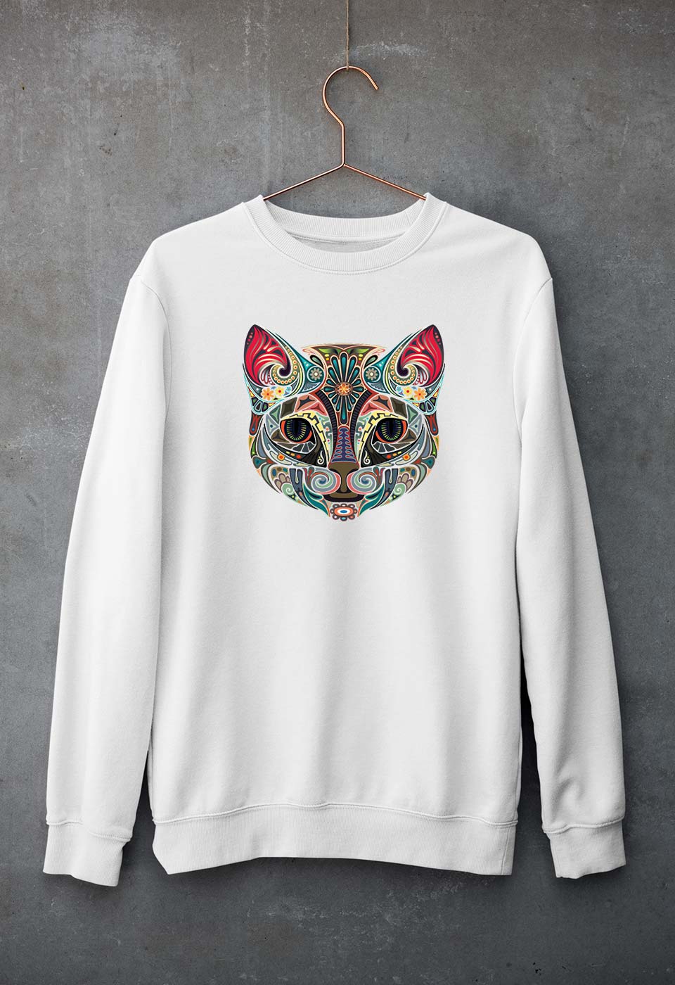 Psychedelic Cat Unisex Sweatshirt for Men/Women-White-Ektarfa.online