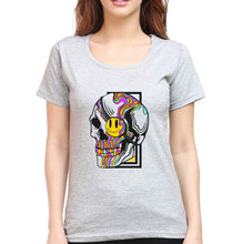 Load image into Gallery viewer, Trippy Psychedelic Skull Emoji T-Shirt for Women-Grey Melange-Ektarfa.online

