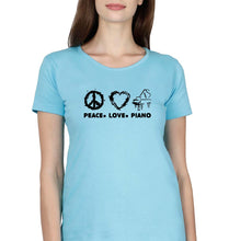 Load image into Gallery viewer, Peace Love Piano T-Shirt for Women-Light Blue-Ektarfa.online
