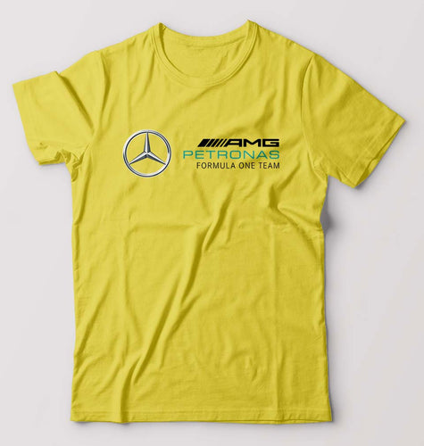 Mercedes AMG Petronas F1 T-Shirt for Men-S(38 Inches)-Yellow-Ektarfa.online