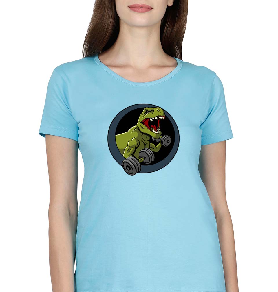 Angry T-Rex Gym T-Shirt for Women-SkyBlue-Ektarfa.online