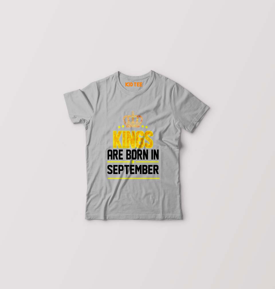 Kings Are Born In September Kids T-Shirt for Boy/Girl-Grey-Ektarfa.online
