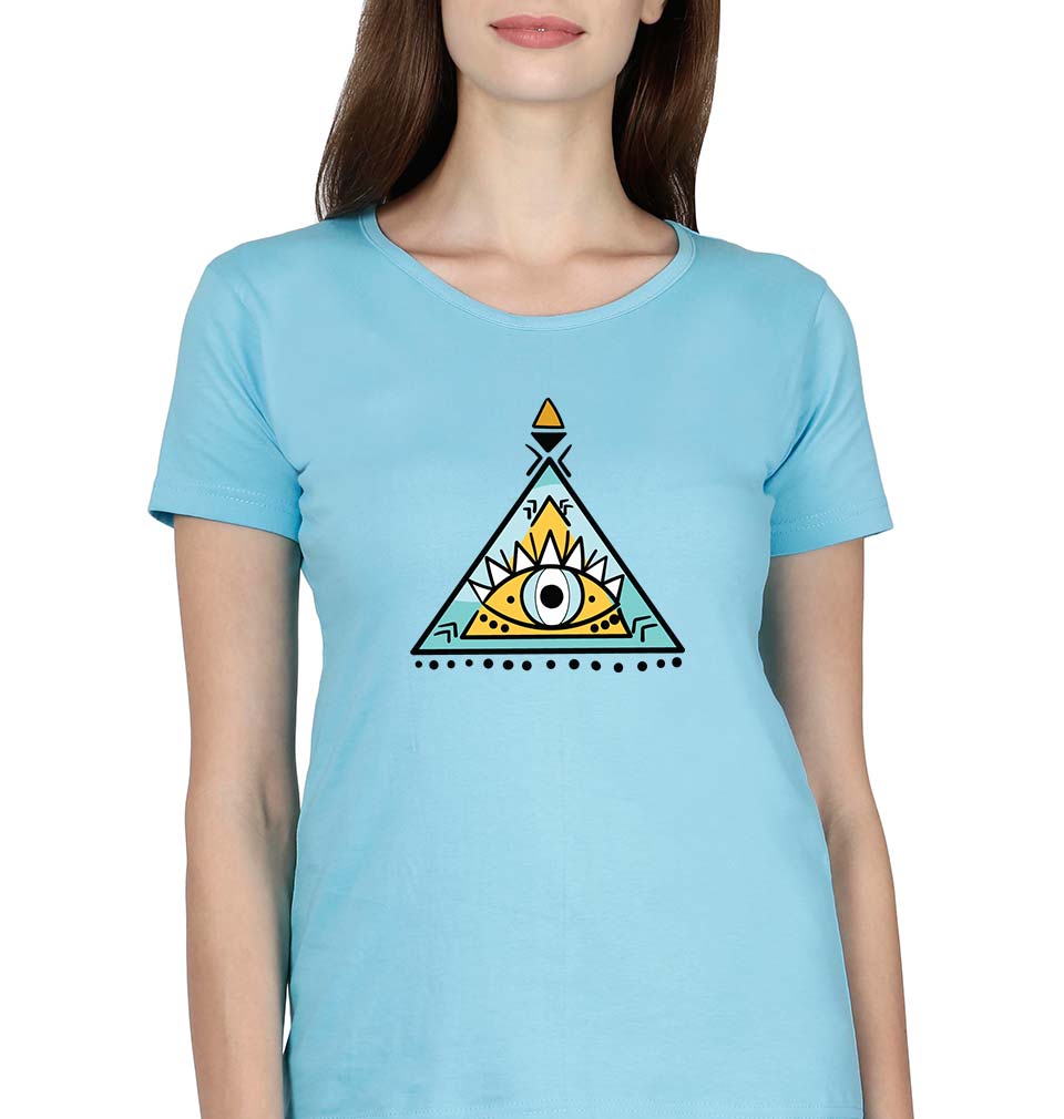 Psychedelic Triangle eye T-Shirt for Women-SkyBlue-Ektarfa.online