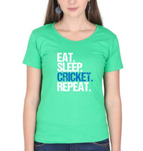 Load image into Gallery viewer, CRICKET Eat Sleep Cricket Repeat T-Shirt for Women-flag green-Ektarfa.online
