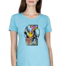 Load image into Gallery viewer, Trippy Psychedelic Skull Emoji T-Shirt for Women-Light Blue-Ektarfa.online
