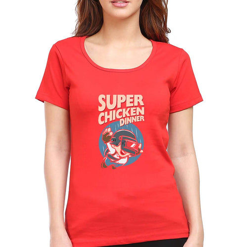 PUBG Super Chicken Dinner T-Shirt for Women-Red-Ektarfa.online