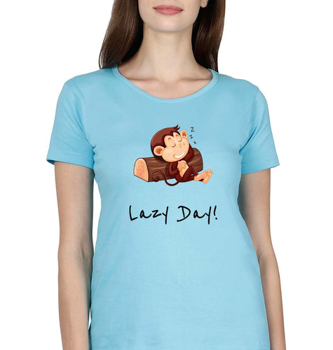 Monkey Lazy Day T-Shirt for Women-SkyBlue-Ektarfa.online