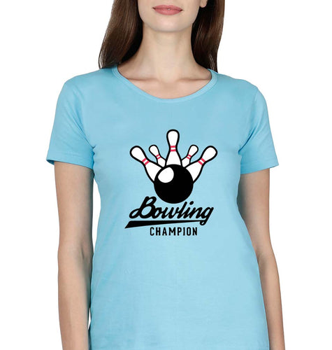 Bowling Champion T-Shirt for Women-Light Blue-Ektarfa.online