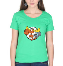 Load image into Gallery viewer, The Adventures of Rocky and Bullwinkle and Friends T-Shirt for Women-Flag Green-Ektarfa.online
