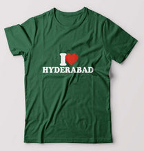 Load image into Gallery viewer, I Love Hyderabad T-Shirt for Men-S(38 Inches)-Bottle Green-Ektarfa.online
