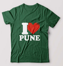 Load image into Gallery viewer, I Love Pune T-Shirt for Men-S(38 Inches)-Bottle Green-Ektarfa.online
