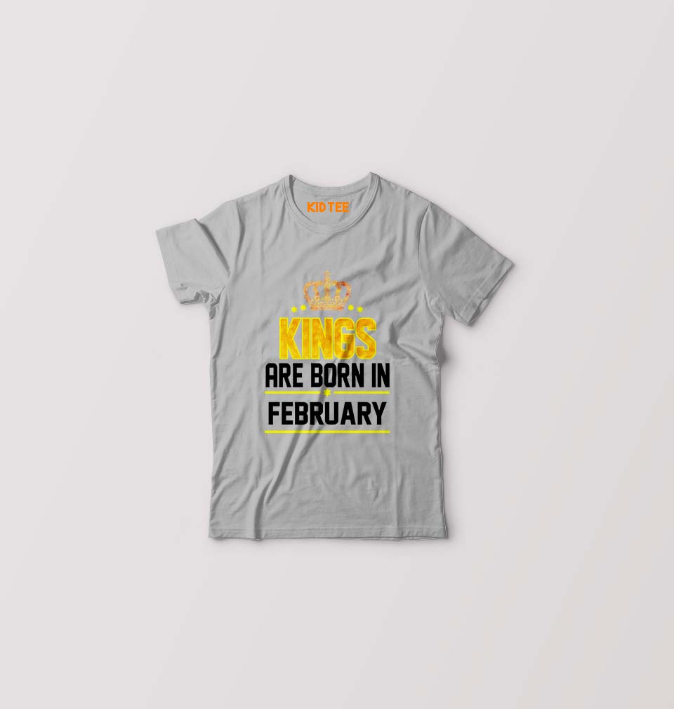 Kings Are Born In February Kids T-Shirt for Boy/Girl-Grey-Ektarfa.online