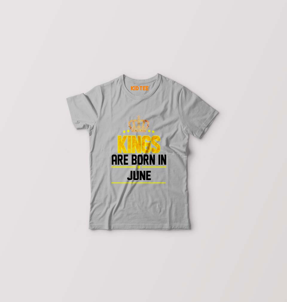 Kings Are Born In June Kids T-Shirt for Boy/Girl-Grey-Ektarfa.online