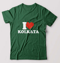 Load image into Gallery viewer, I Love Kolkata T-Shirt for Men-S(38 Inches)-Bottle Green-Ektarfa.online
