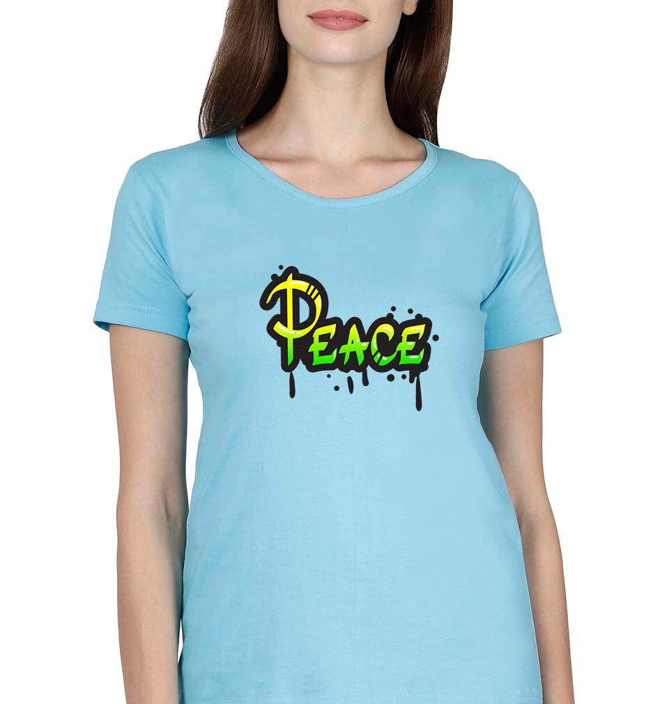 Graffiti Peace T-Shirt for Women-SkyBlue-Ektarfa.online