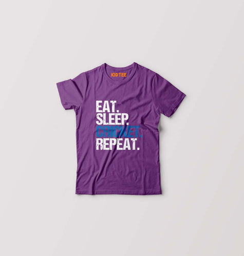 CRICKET Eat Sleep Cricket Repeat Kids T-Shirt for Boy/Girl-Purple-Ektarfa.online