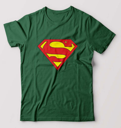 Superman T-Shirt for Men-S(38 Inches)-Dark Green-Ektarfa.online