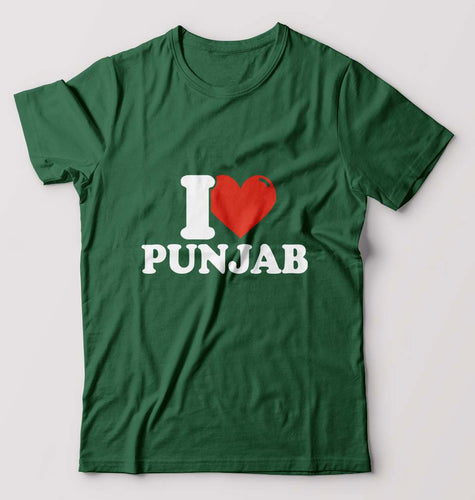 I Love Punjab T-Shirt for Men-S(38 Inches)-Bottle Green-Ektarfa.online