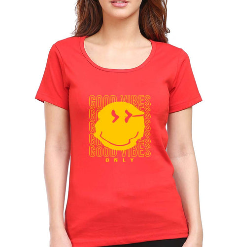 Good Vibes Emoji T-Shirt for Women-Red-Ektarfa.online