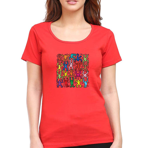 Keith Haring Funny T-Shirt for Women-Red-Ektarfa.online