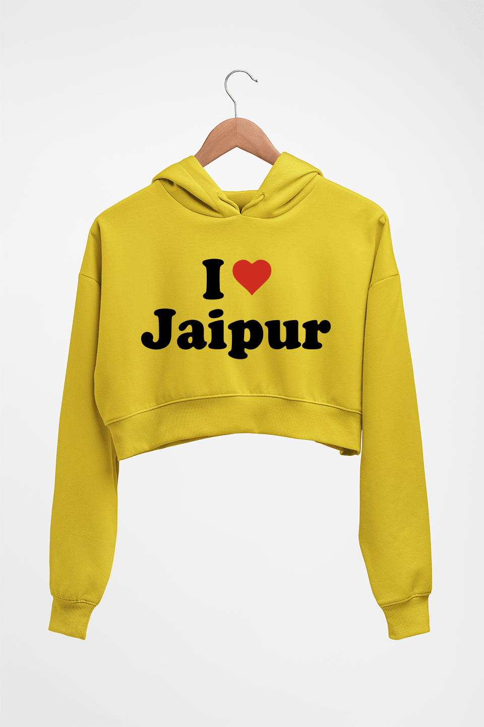 I Love Jaipur Crop HOODIE FOR WOMEN-Mustard Yellow-Ektarfa.online