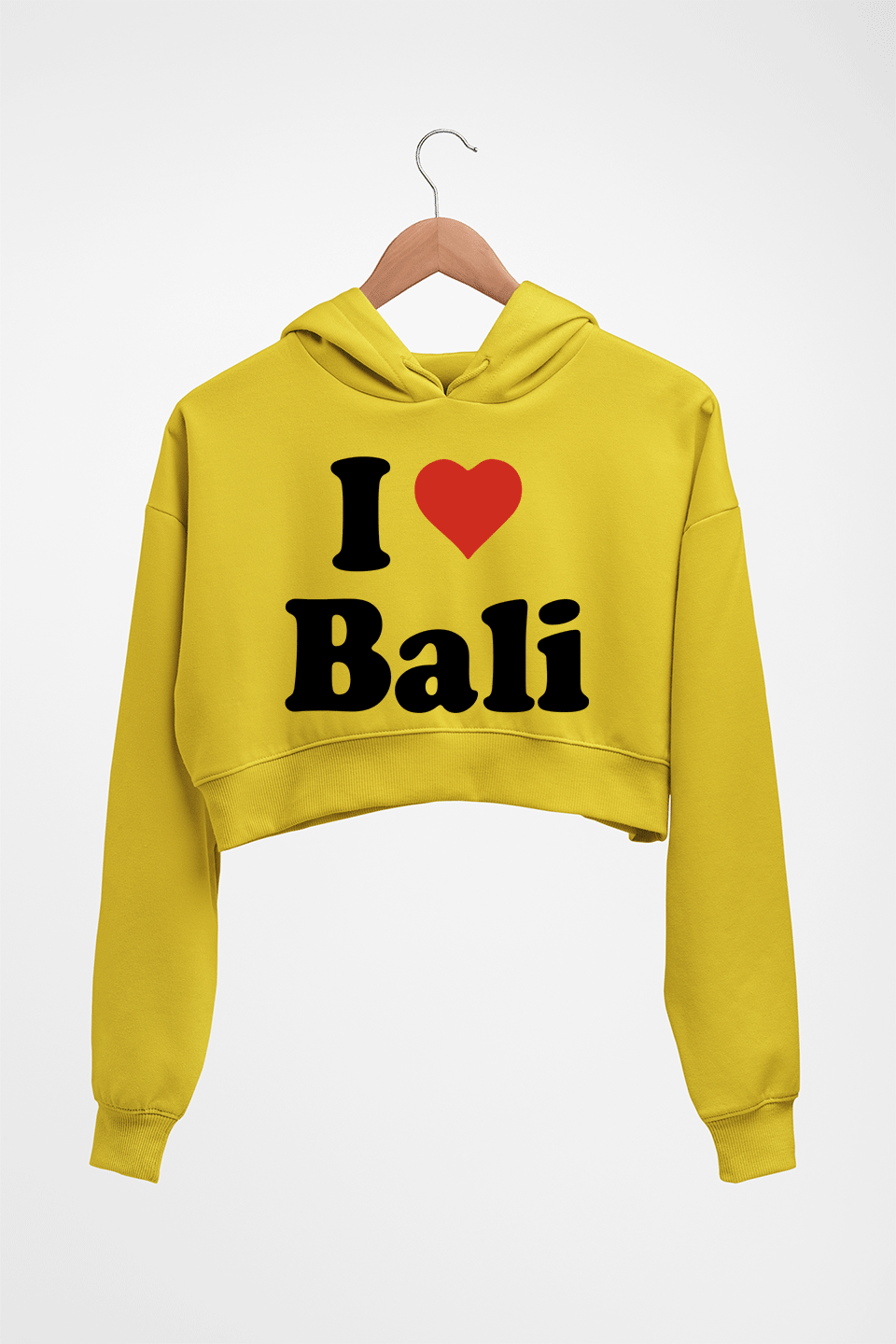I Love Bali Crop HOODIE FOR WOMEN-Mustard Yellow-Ektarfa.online