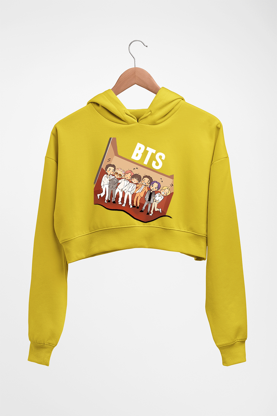 BTS Kpop Crop HOODIE FOR WOMEN-Mustard Yellow-Ektarfa.online