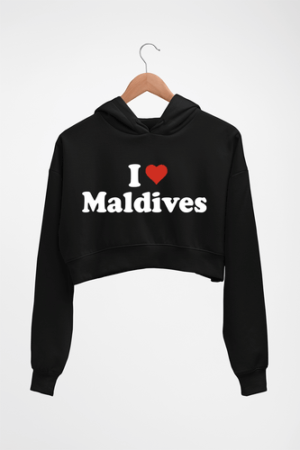 I Love Maldives Crop HOODIE FOR WOMEN-Black-Ektarfa.online