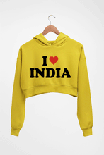 Load image into Gallery viewer, I Love India Crop HOODIE FOR WOMEN-Mustard Yellow-Ektarfa.online
