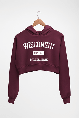 Varsity Wisconsin Crop HOODIE FOR WOMEN-Maroon-Ektarfa.online