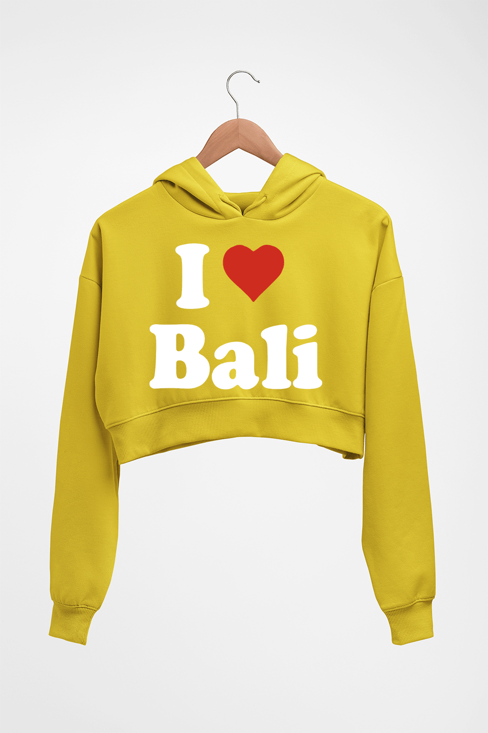 I Love Bali Crop HOODIE FOR WOMEN-Mustard Yellow-Ektarfa.online