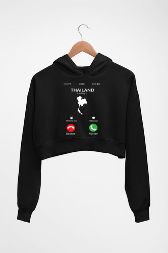 Thailand Calling Crop HOODIE FOR WOMEN-Black-Ektarfa.online