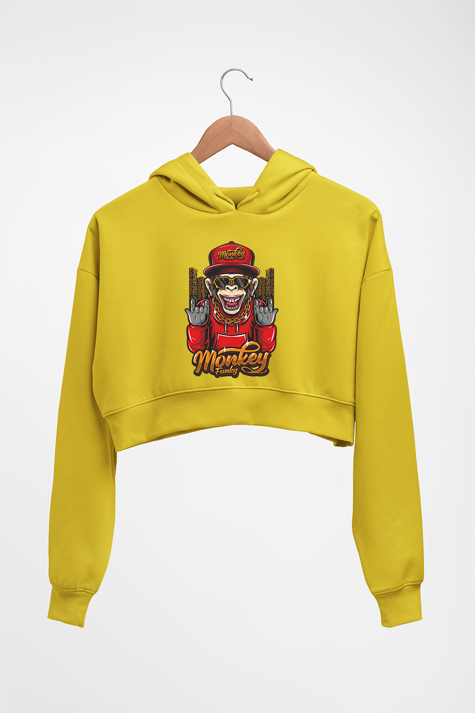 Hip Hop Monkey Crop HOODIE FOR WOMEN-Mustard Yellow-Ektarfa.online
