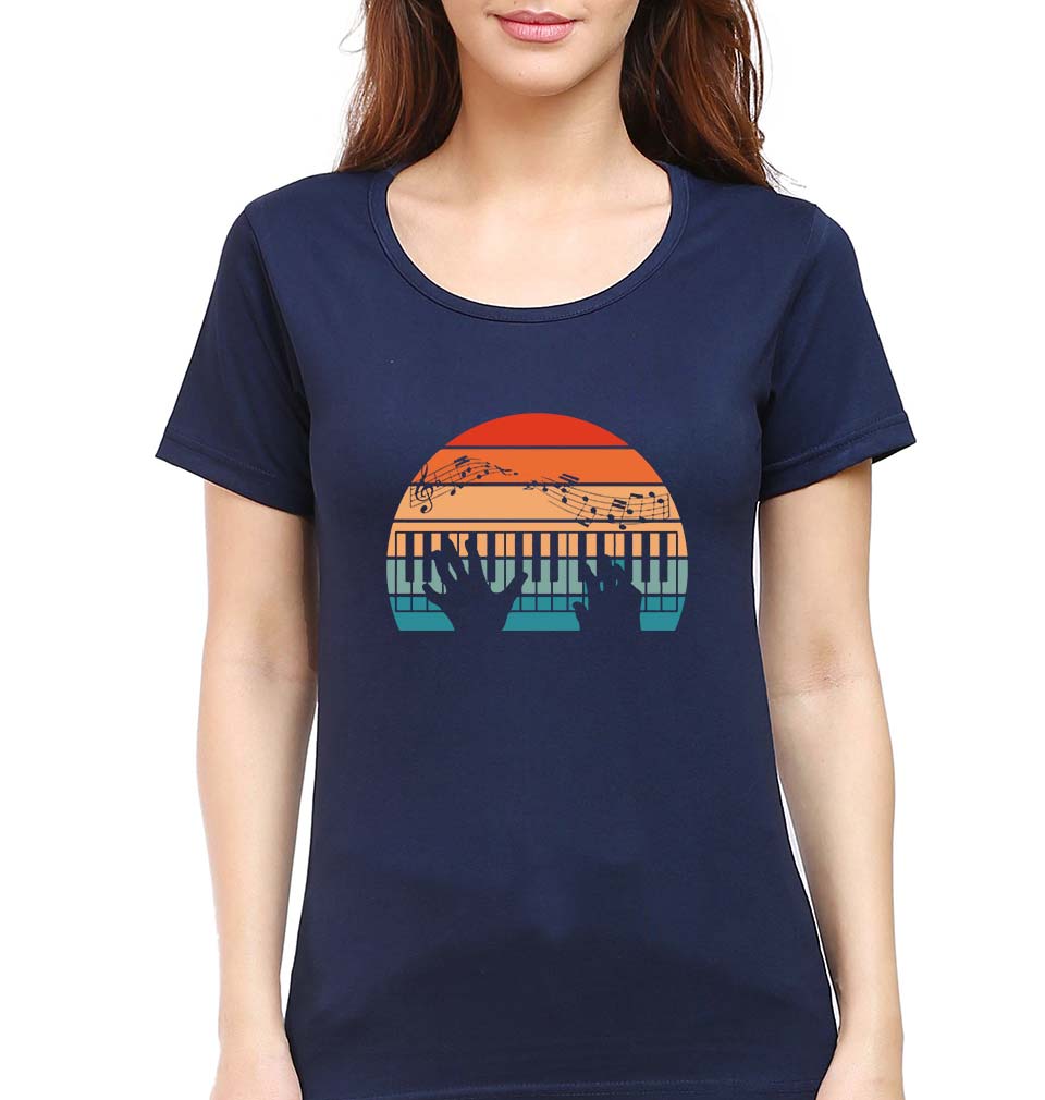 Piano T-Shirt for Women-Navy Blue-Ektarfa.online