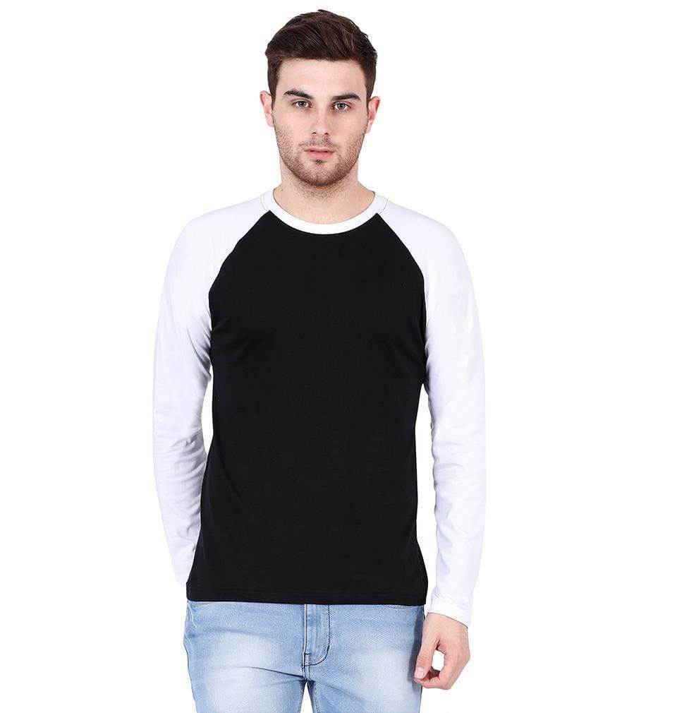 Ektarfa Garments Men Plain T-Shirts & Hoodies Plain White-Black Raglan Full Sleeves T-Shirt
